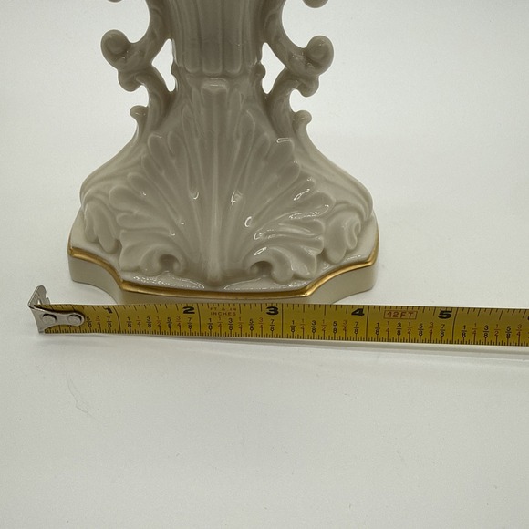 Lenox Ivory Porcelain Candle Holders-(2)-24K Gold Trim-Excellent-USA Vintage